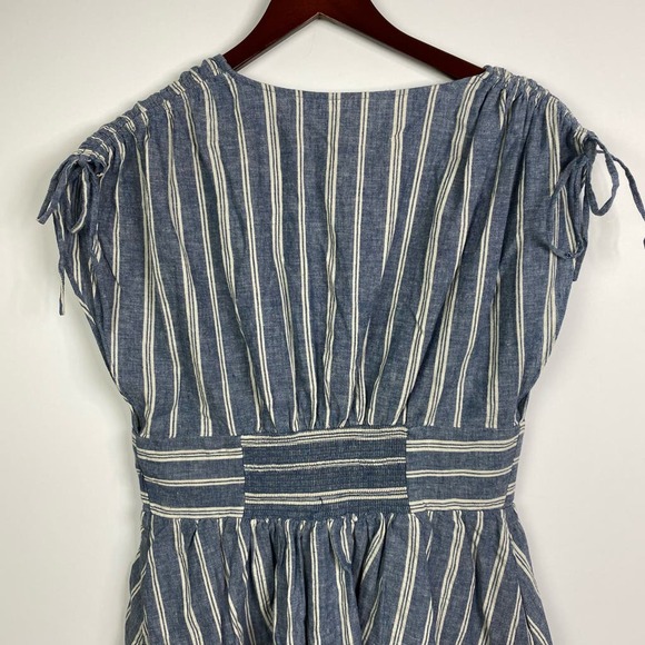 Free People Roll The Dice Mini Dress Linen Blend in Blue Size Medium - Picture 6 of 9